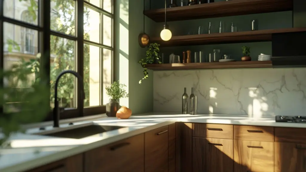 Green Kitchen Designs with Wooden Accents: A Natural Blend