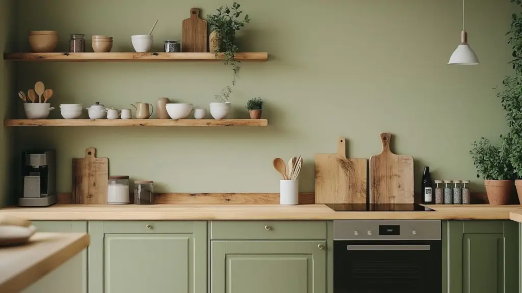 Green Kitchen Designs with Wooden Accents: A Natural Blend