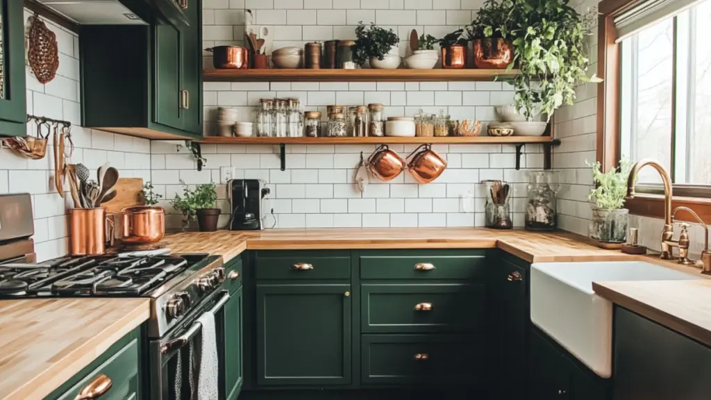 Green Kitchen Designs with Wooden Accents: A Natural Blend