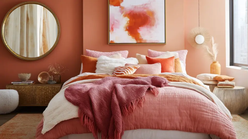 Cozy and Chic: Pink and Orange Bedroom Inspiration for a Stylish, Warm Retreat