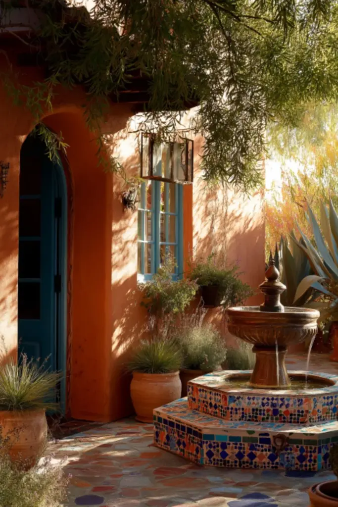 Design a Tranquil Mexican Patio Ideas Corner with Water Features for Authentic Relaxation
