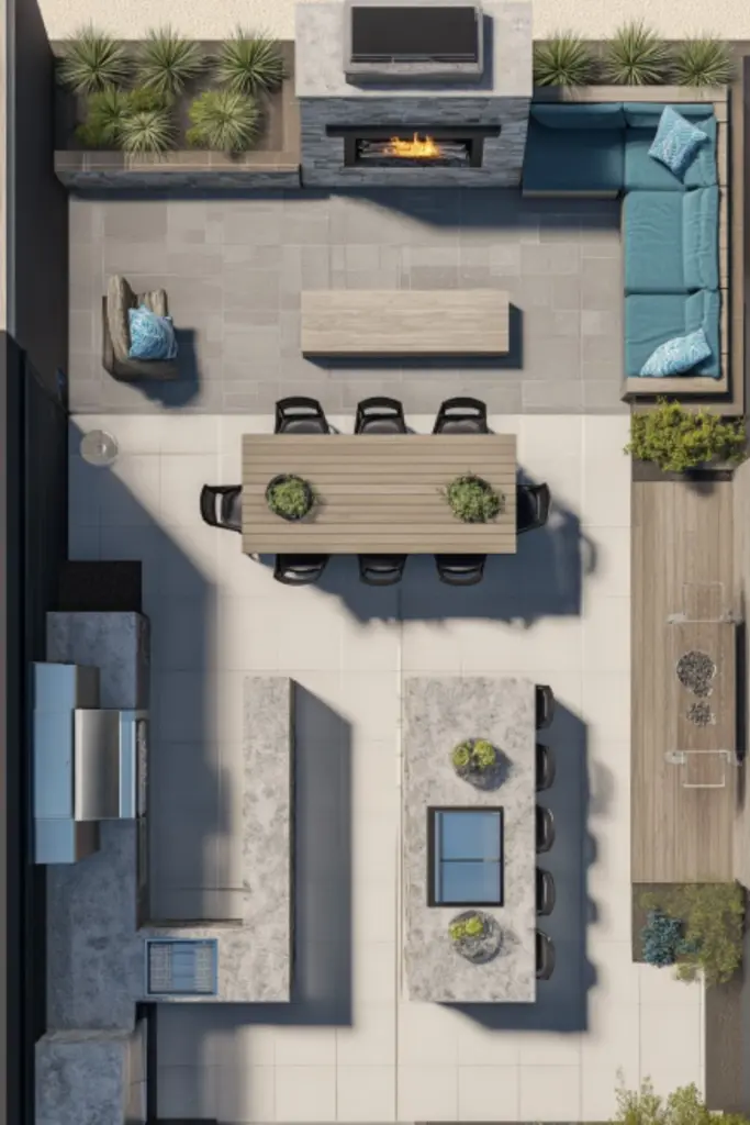 Create an Outdoor Kitchen Patio with a Cozy Fireplace Nook for Memorable Al Fresco Gatherings