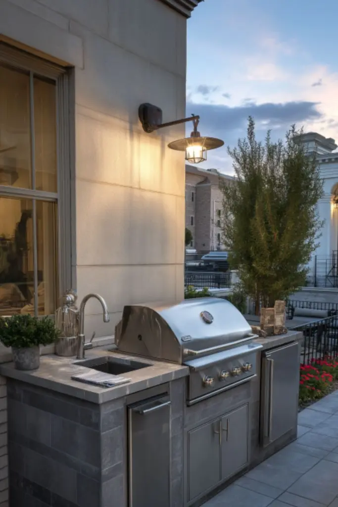 Create an Outdoor Kitchen Patio with a Cozy Fireplace Nook for Memorable Al Fresco Gatherings