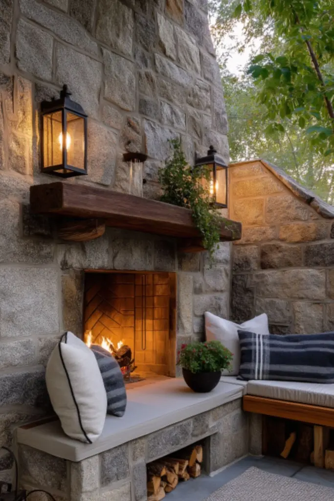 Create an Outdoor Kitchen Patio with a Cozy Fireplace Nook for Memorable Al Fresco Gatherings