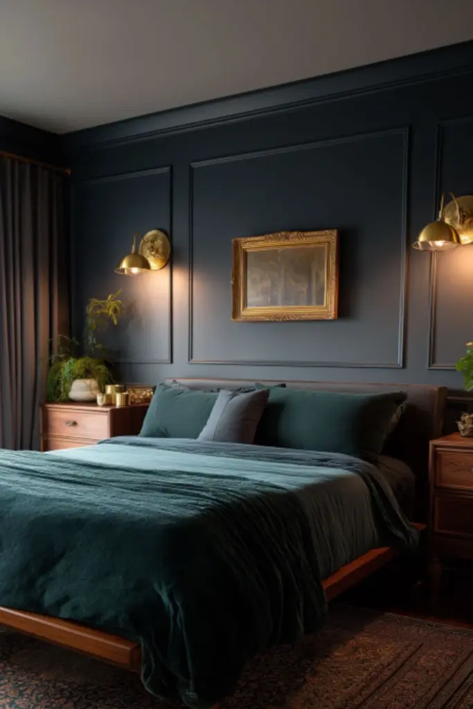 Elegant Dark Vintage Bedroom Ideas with Velvet and Brass Accents