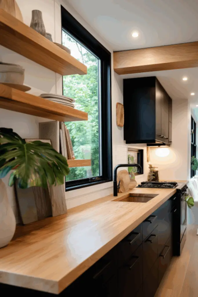 Creating a Sleek Black and Natural Wood Kitchen for Small Spaces That Feels Spacious and Stylish