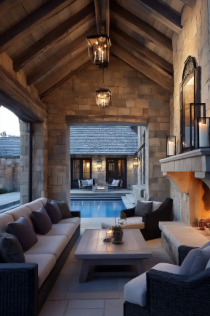 Pool House Ideas with Cozy Lounge and Fireplace for the Ultimate Backyard Retreat
