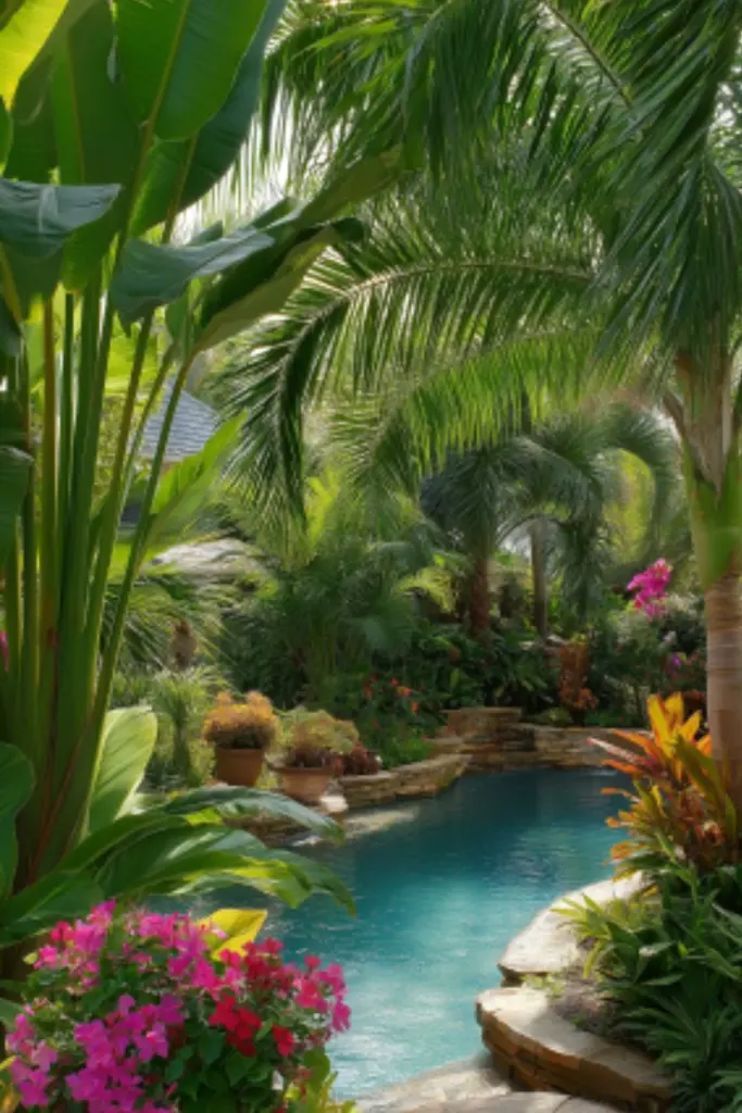Tropical Backyard With Pool for Vacation Vibes at Home: Design Ideas for a Lush Outdoor Escape