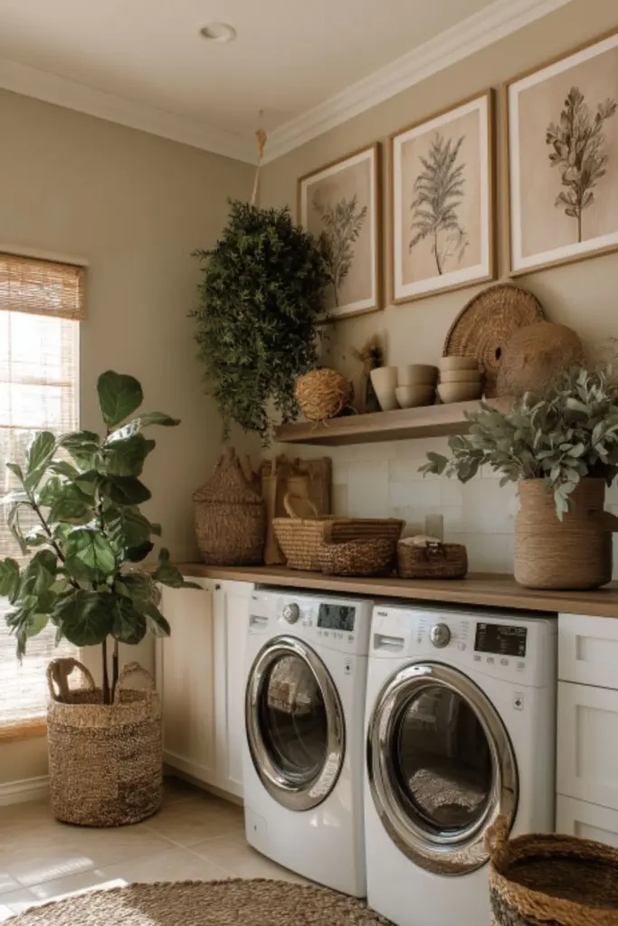 Laundry Room Decor with Green Cabinets and Earthy Vibes: A Nature-Inspired Refresh