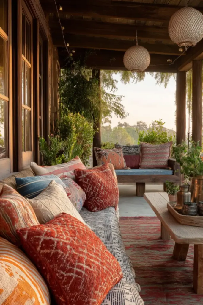 Boho Porch Design with Woven Textures and Greenery for a Relaxed Outdoor Escape