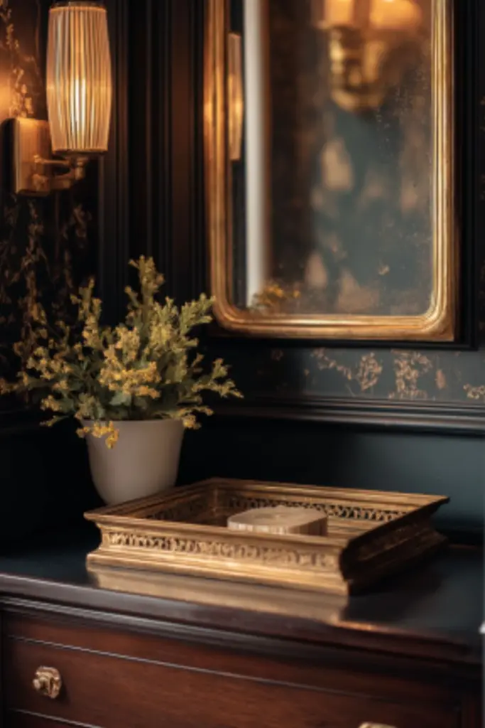 Moody Vintage Room Ideas with Dark Wood and Brass for Sophisticated Elegance