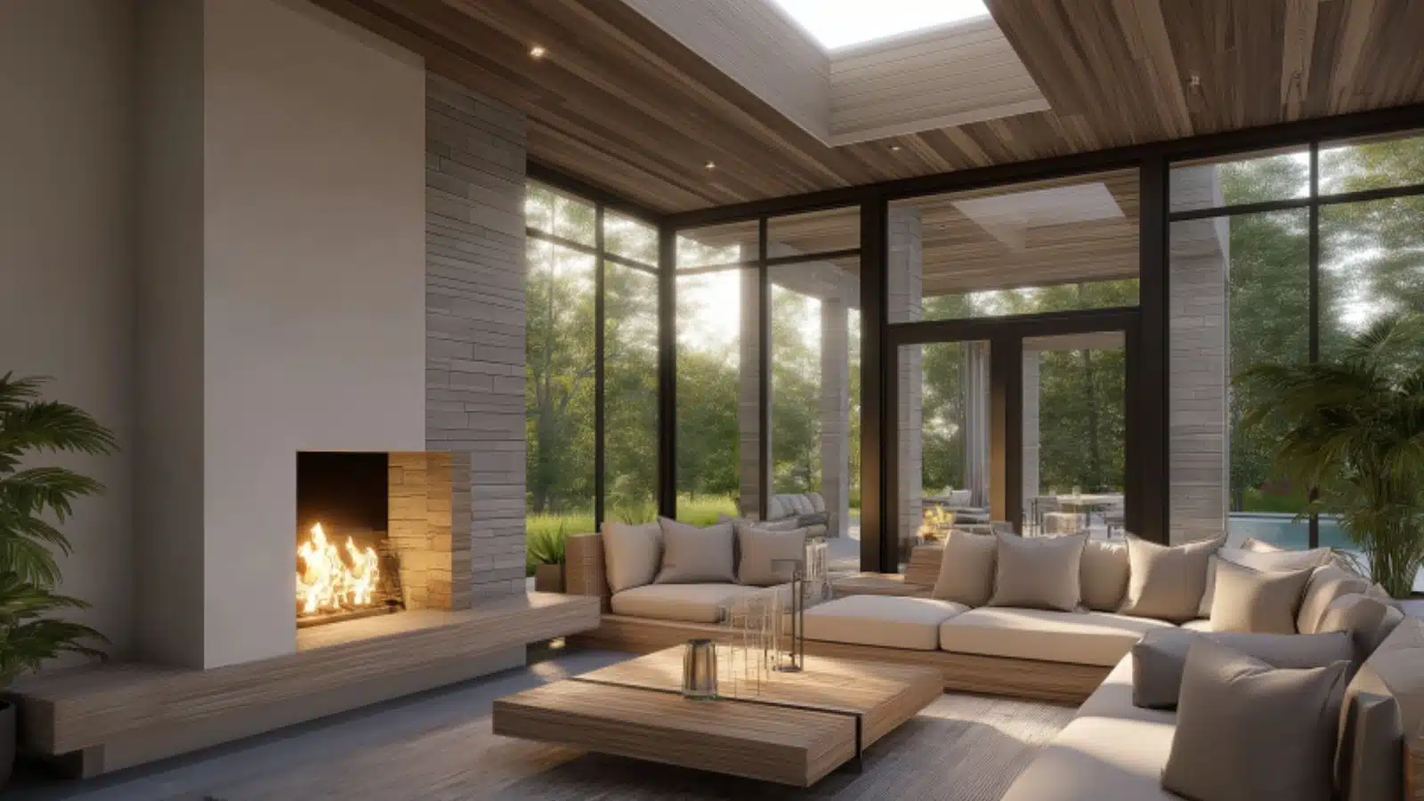 Pool House Ideas with Cozy Lounge and Fireplace for the Ultimate Backyard Retreat