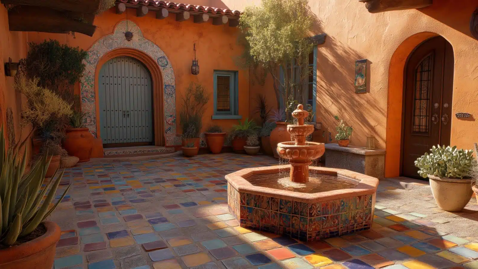 Design a Tranquil Mexican Patio Ideas Corner with Water Features for Authentic Relaxation