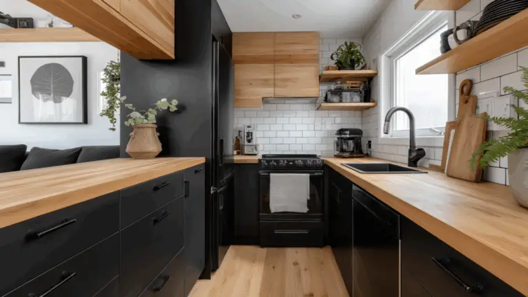 Creating a Sleek Black and Natural Wood Kitchen for Small Spaces That Feels Spacious and Stylish
