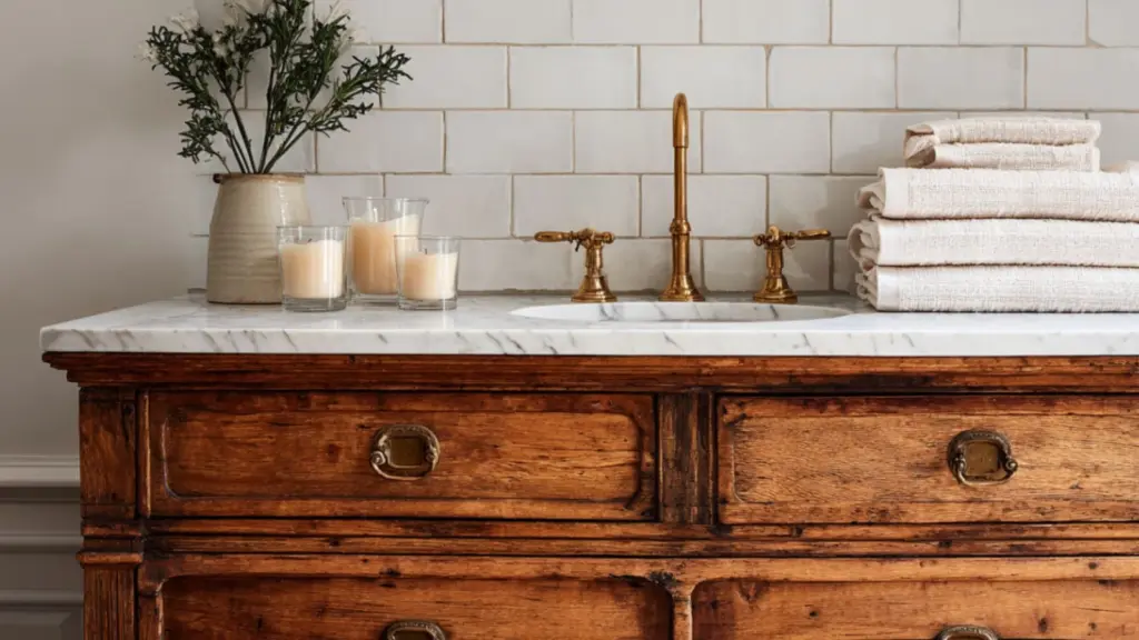 Vintage Vanity Ideas Bathroom with Repurposed Furniture