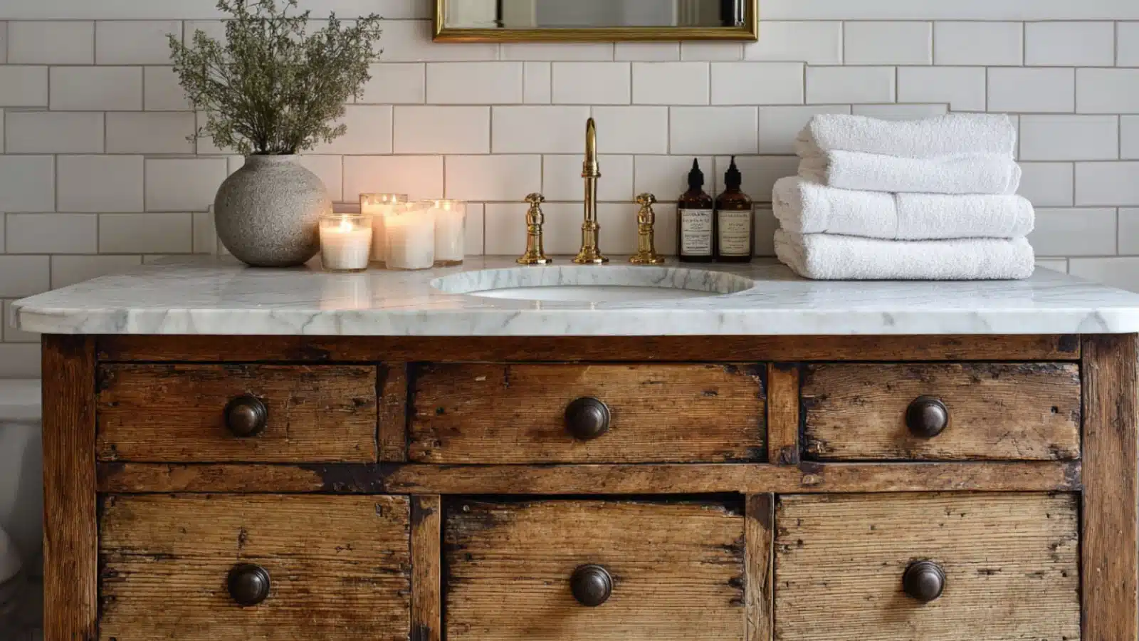 Vintage Vanity Ideas Bathroom with Repurposed Furniture
