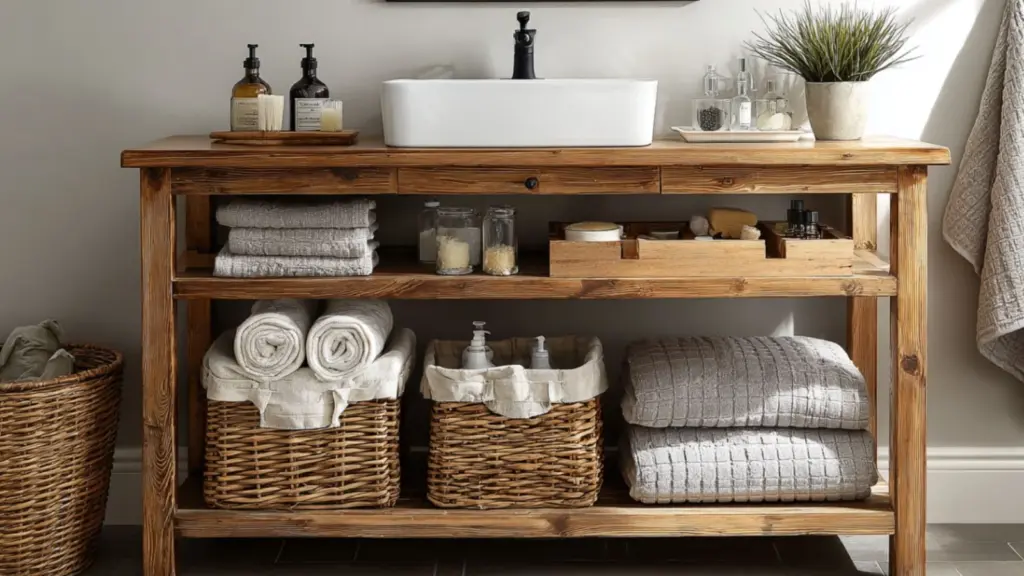 Vintage Vanity Ideas Bathroom with Repurposed Furniture
