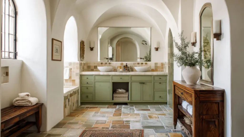 Mediterranean Bathroom Ideas with Zellige Tile and Arched Mirrors for a Timeless Spa-Like Retreat