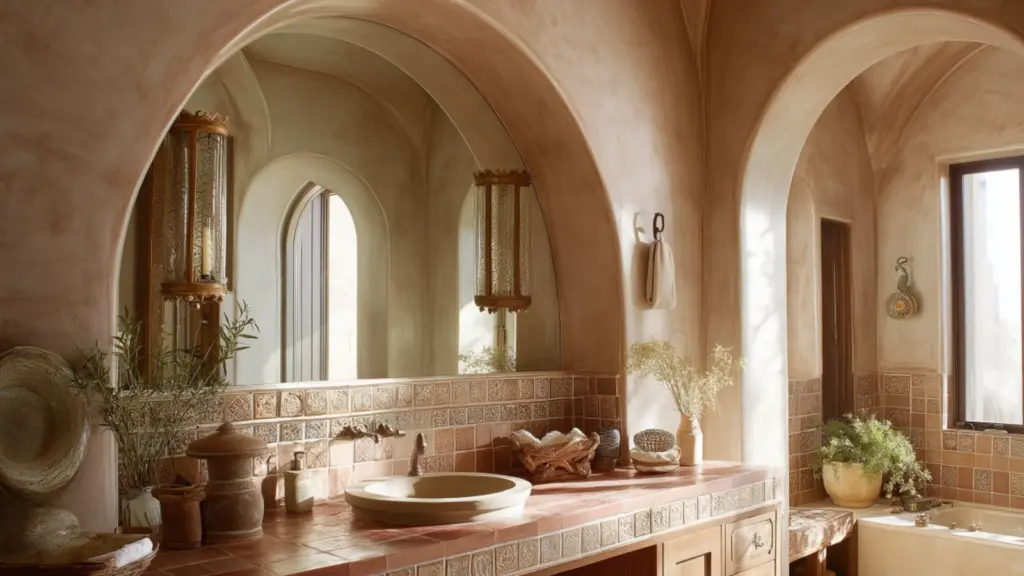 Mediterranean Bathroom Ideas with Zellige Tile and Arched Mirrors for a Timeless Spa-Like Retreat