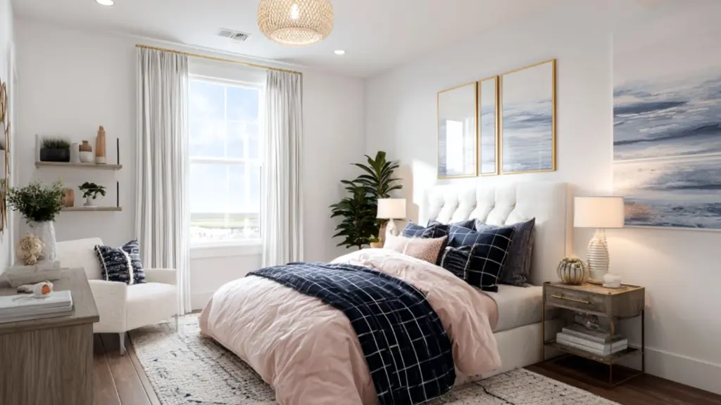 Modern Preppy Bedroom Decor with Coastal Touches: Chic and Breezy Style for a Fresh Look