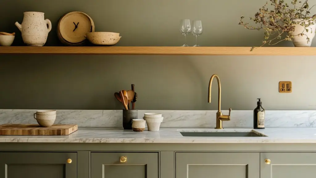 Minimalist Sage Green Kitchen Ideas with Open Shelving: Elegant Design for a Fresh, Airy Space