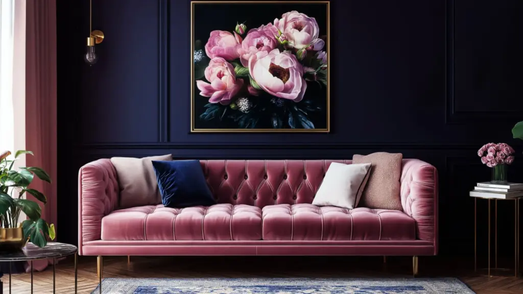 Moody Girly Living Room with Deep Hues: Elegant Styling for a Feminine and Dramatic Space