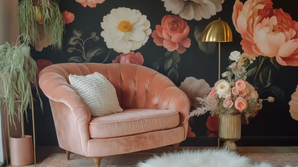 Moody Girly Living Room with Deep Hues: Elegant Styling for a Feminine and Dramatic Space