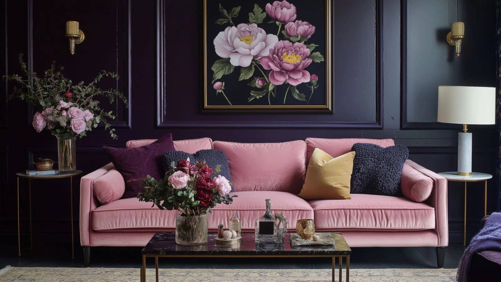 Moody Girly Living Room with Deep Hues: Elegant Styling for a Feminine and Dramatic Space