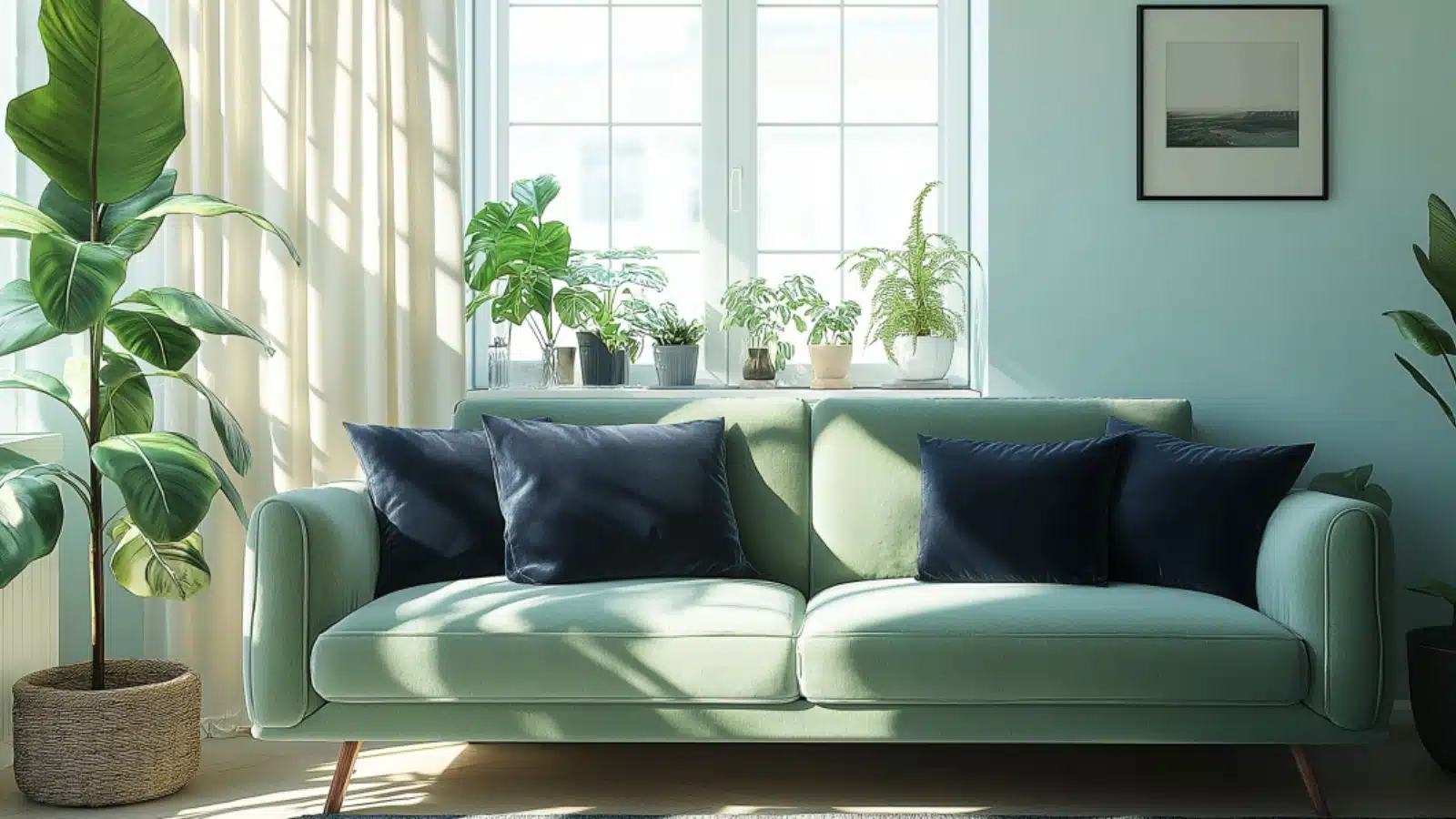 Cozy Blue and Green Living Room Ideas with Indoor Plants