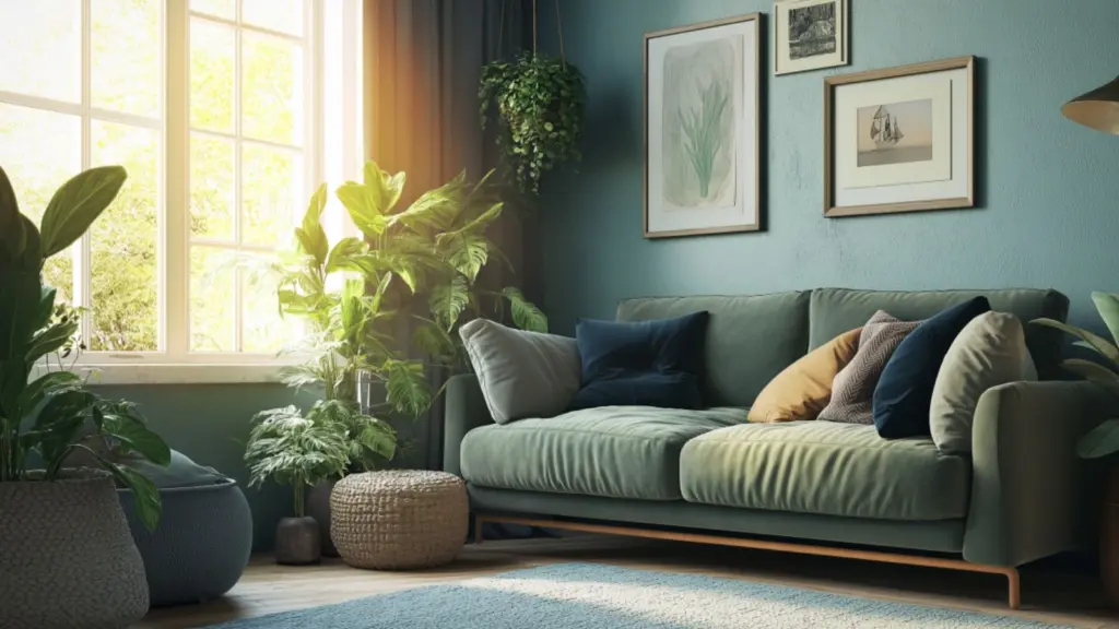Cozy Blue and Green Living Room Ideas with Indoor Plants