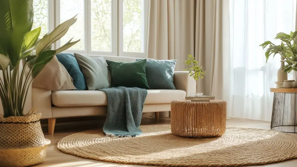 Cozy Blue and Green Living Room Ideas with Indoor Plants
