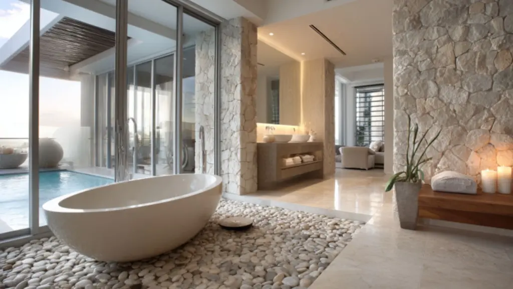 Luxury Pool Bathroom Ideas Featuring Natural Stone Accents for a Spa-Like Escape
