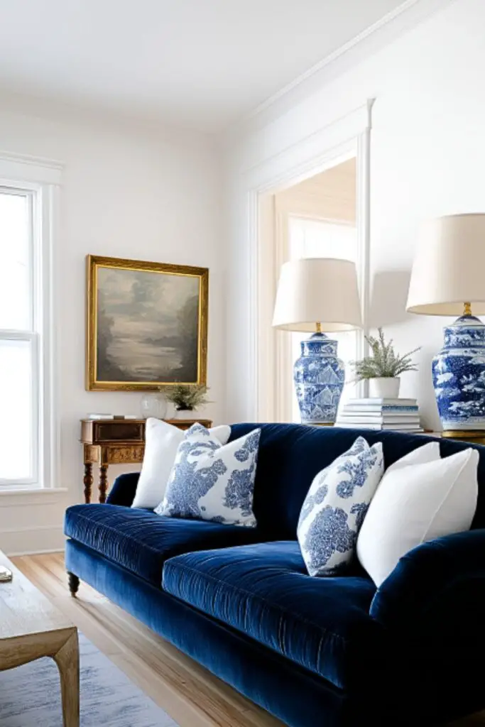 What Interior Designers Love Most About Blue and White Living Rooms