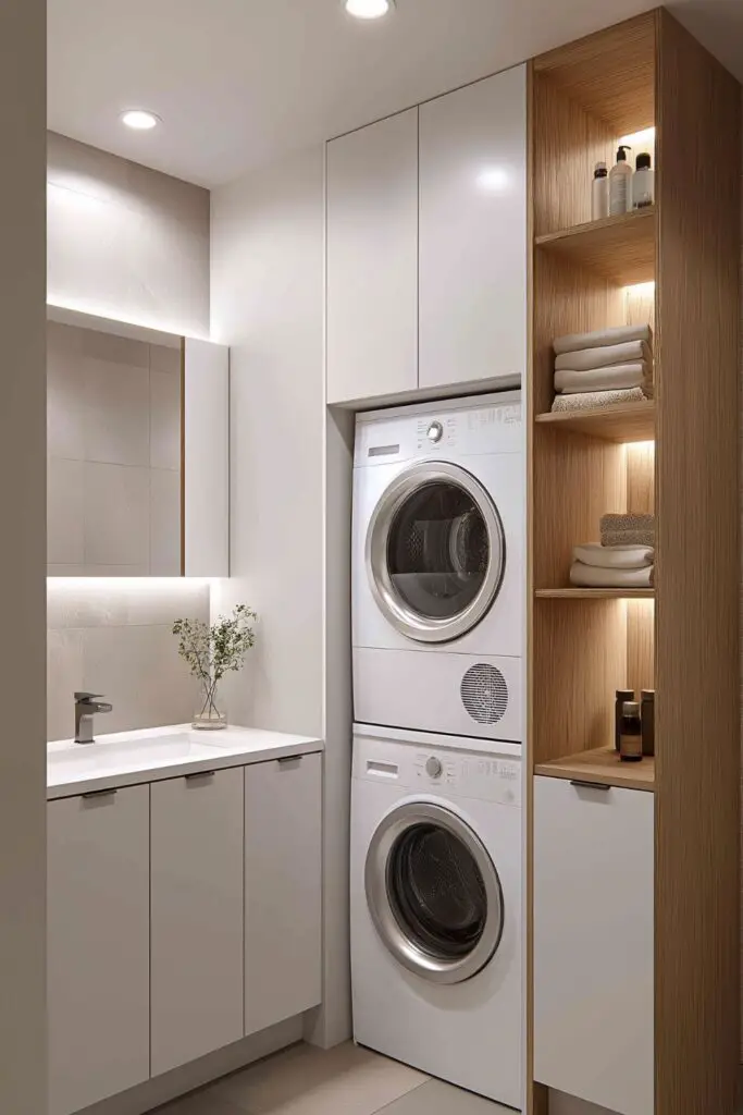 Stylish Bathroom Laundry Combo Featuring Stackable Washer Dryer for Smart Small-Space Living