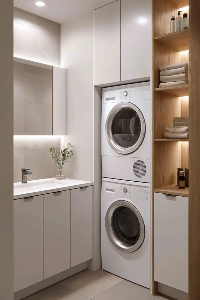 Stylish Bathroom Laundry Combo Featuring Stackable Washer Dryer for Smart Small-Space Living