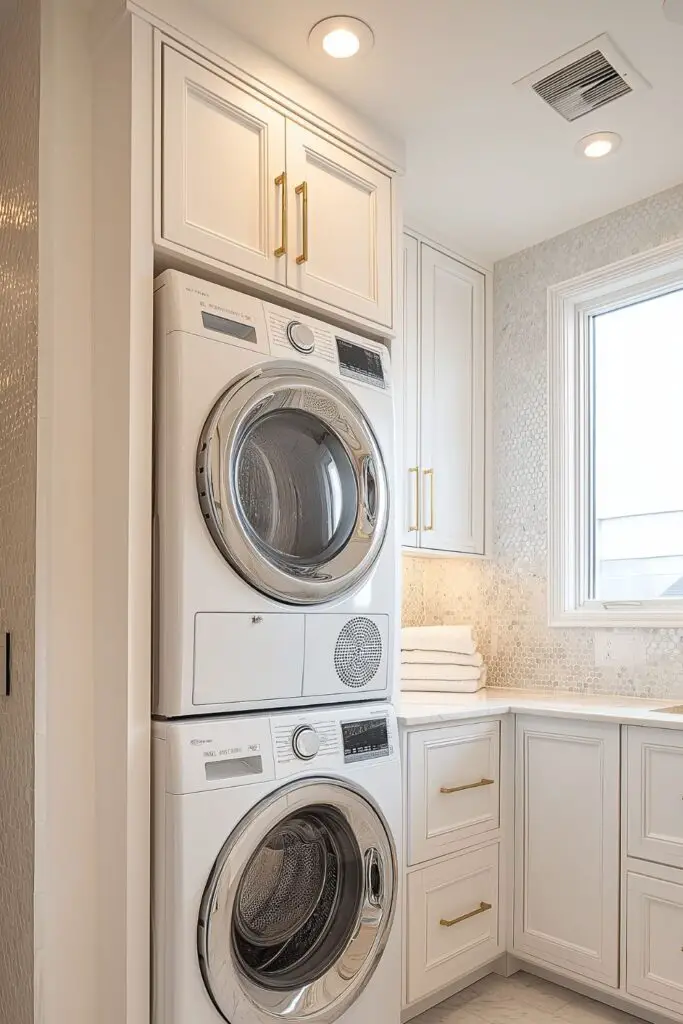 Stylish Bathroom Laundry Combo Featuring Stackable Washer Dryer for Smart Small-Space Living