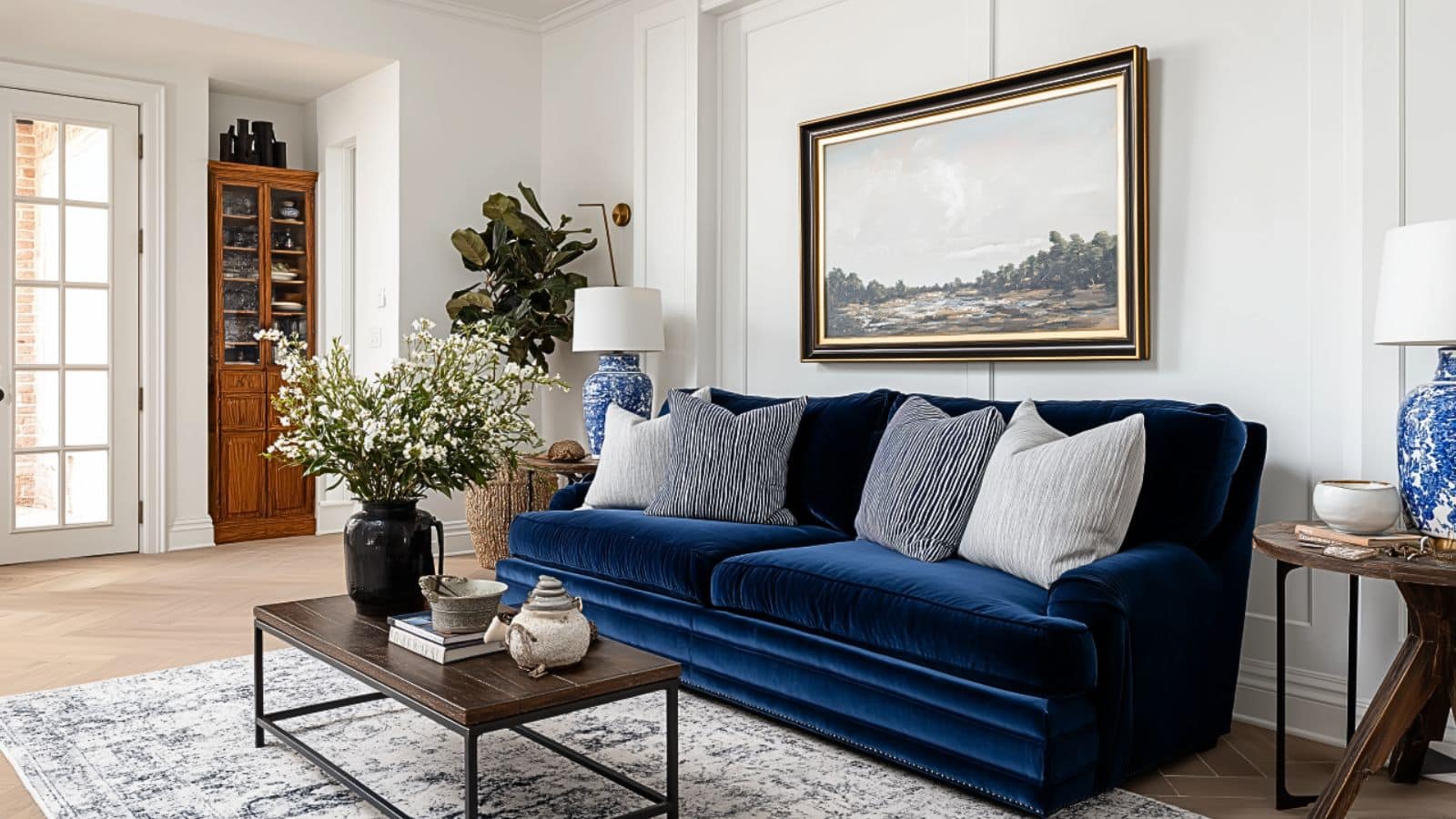 What Interior Designers Love Most About Blue and White Living Rooms